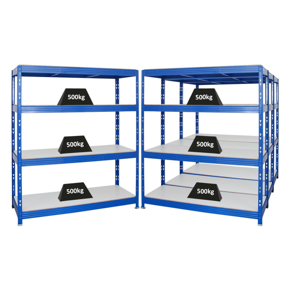 PROREGAL Mega Deal 4x Professionele Heavy-Duty Stellingkast Rhino HxBxD 180 x 160 x 60 cm 4 Melamine Planken 16mm Plank Draagvermogen 500 kg Blauw