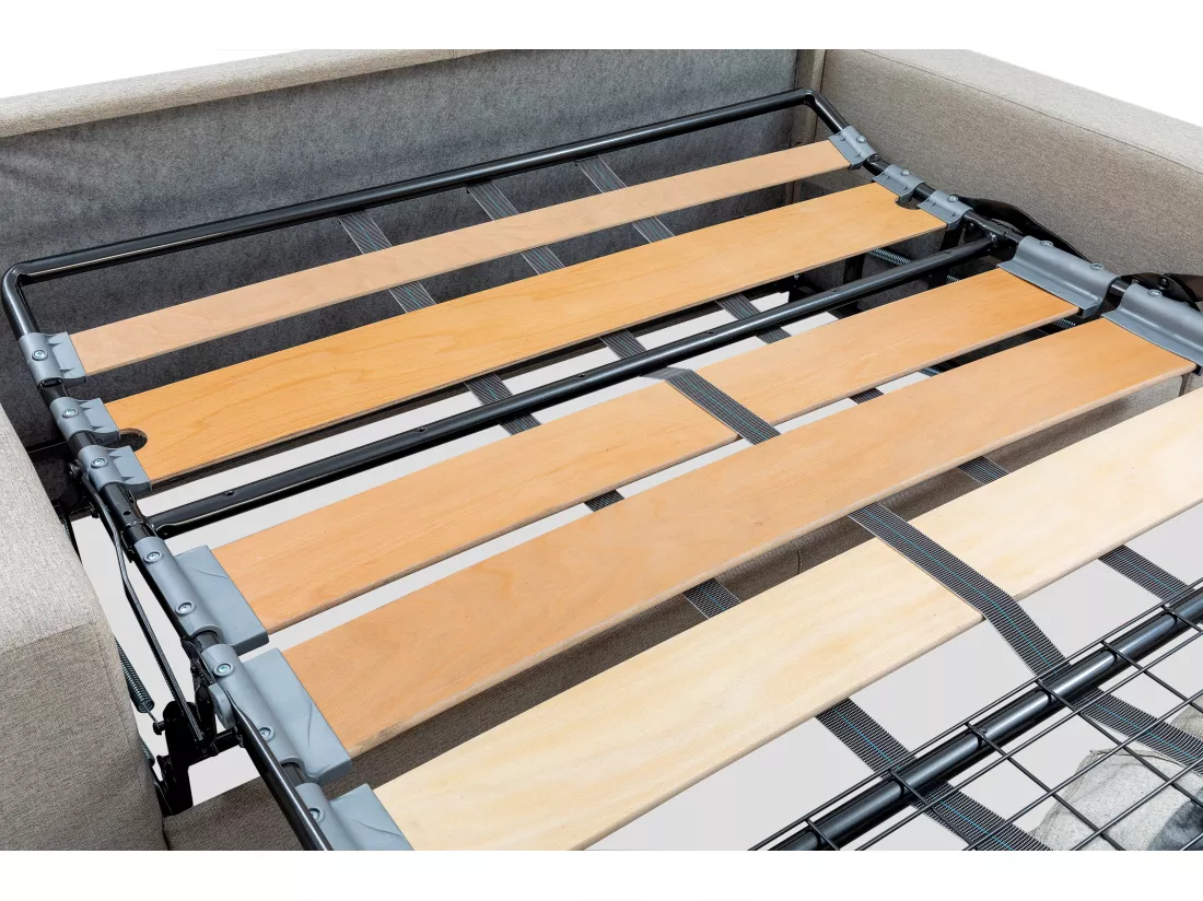 Canapé 4 places convertible express en velours bleu nuit - Couchage à lattes larges 160 cm - Matelas 18 cm CALIFE