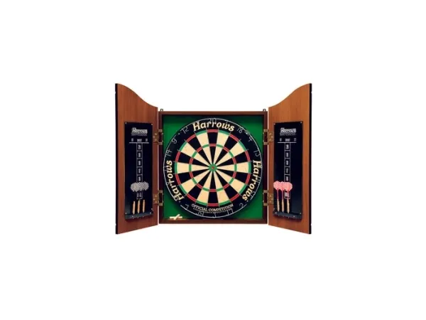 Harrows Darts Pro''s Choice, Dartskive, Flerfarvet, Træ, 6 stk, Rosewood Finish Cabinet (with scoreboards inside the doors) Official Competition Bristle Dartboard...