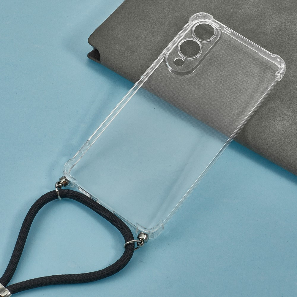 Samsung Galaxy S25 Edge Necklace Gummi Hülle Air Cushion Fallschutz   Handykette (140cm) - Schwarz / Silber