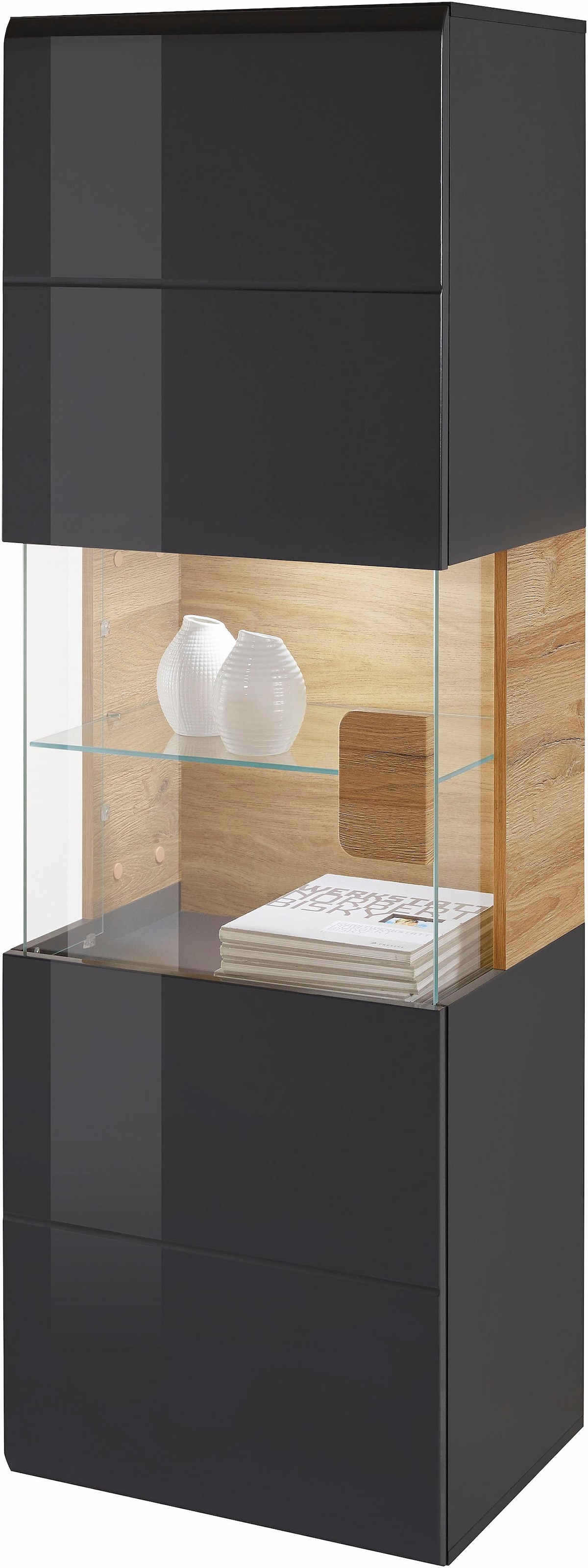 GOODproduct Hängevitrine »Toledo,Höhe 159 cm trendige Glasvitrine mit dekorative MDF-Front« Vitrine mit Glasfront, ohne Beleuchtung, viel Stauraum, hochglanz