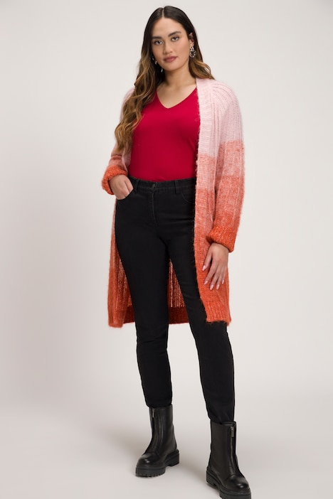 Strickjacke, Farbverlauf, A-Linie, V-Ausschnitt