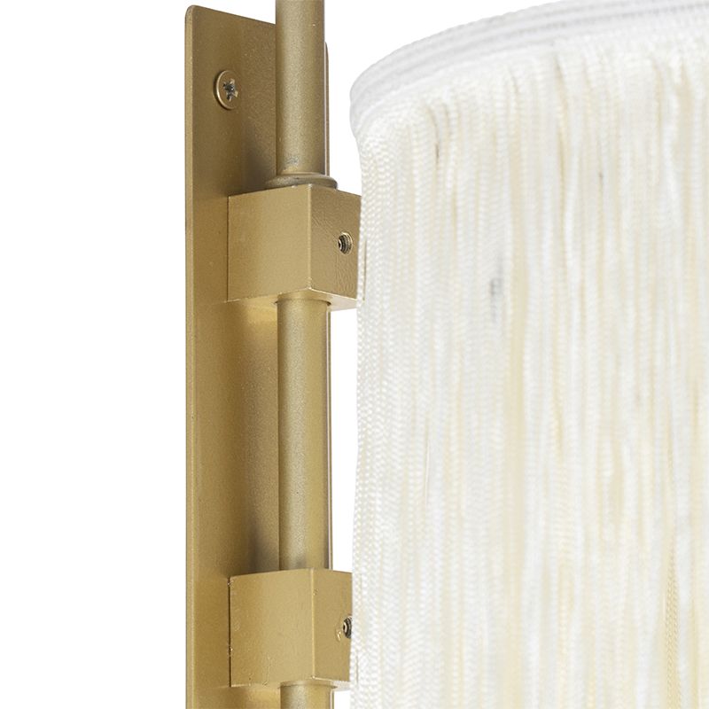 Oosterse wandlamp goud crème kap met franjes - Franxa