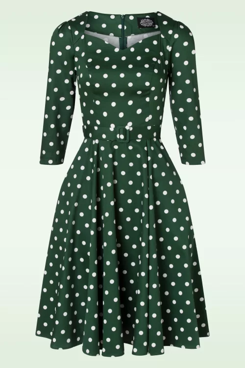 Hearts & Roses Olivia Swing Polkadot jurk in groen en wit