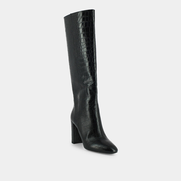 Bottes à talons  en croco noir