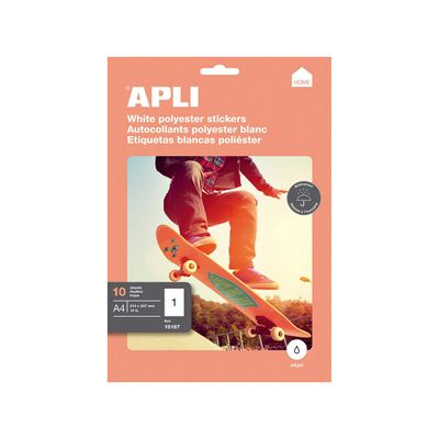 Apli Home - 10 Étiquettes adhésives polyester blanches - A4 (210 x 297 mm) - coins droits - réf 15187