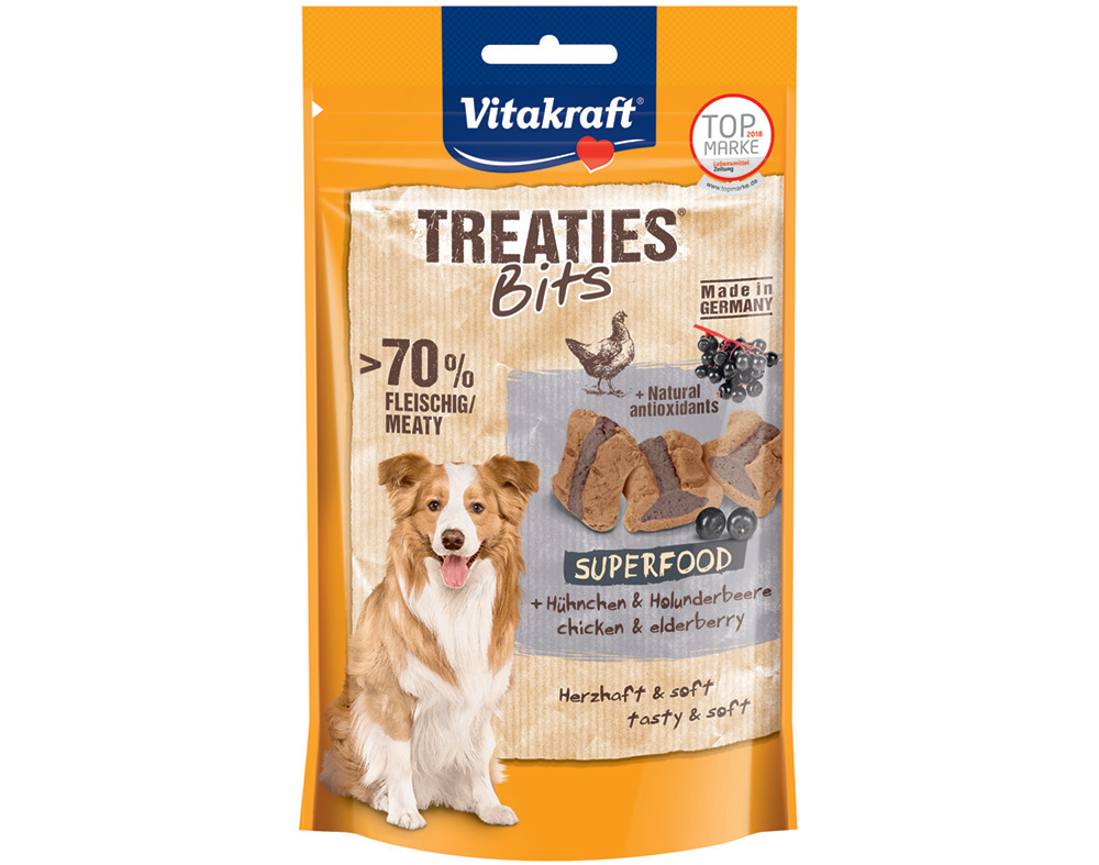 SNACKS PARA CÃO VITAKRAFT TREATIES BITS COM FRANGO E SABUGUEIRO 100G