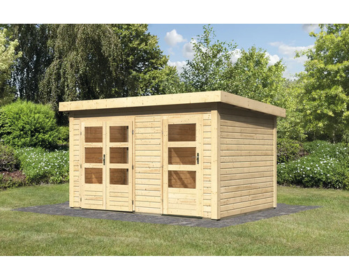 Karibu Graubünden 1 tuinhuis met berging, 398 x 273 cm, natuurlijke afwerking