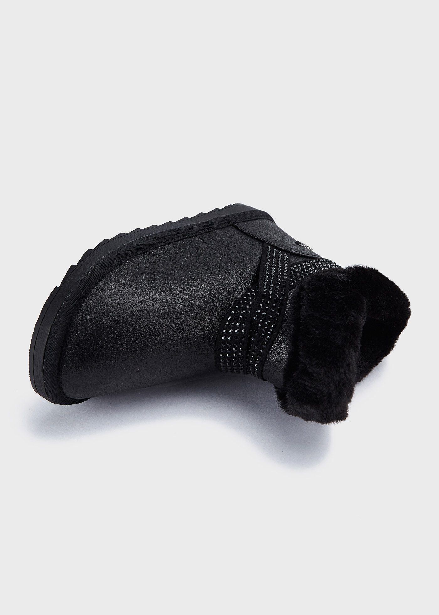 Botas de cano curto brilhantes com forro de pele para meninas