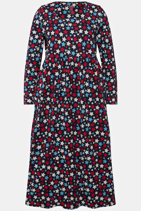 Kleid, Jersey mit Sterne, A-Linie, Carree-Ausschnitt, Langarm