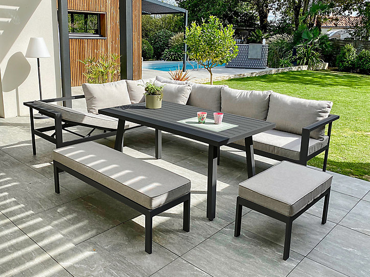 Ensemble détente et repas 9 personnes Antalya DCB Garden beige et gris anthracite