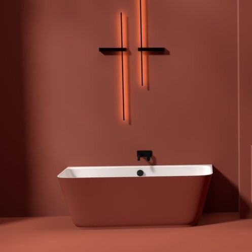 Polysan Skylla halfvrijstaand bad terracotta/wit mineraalmarmer 170x75cm