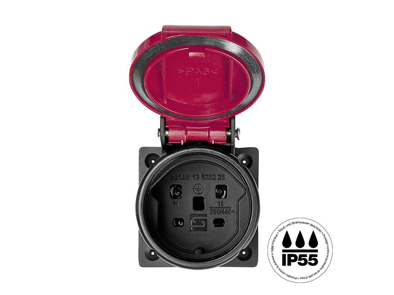 STEFFEN Einbausteckdose T15 IP55 mit Verschlussdeckel, Rot IP55 T25 Steckdose mit Dichtung und vormontieren Schrauben