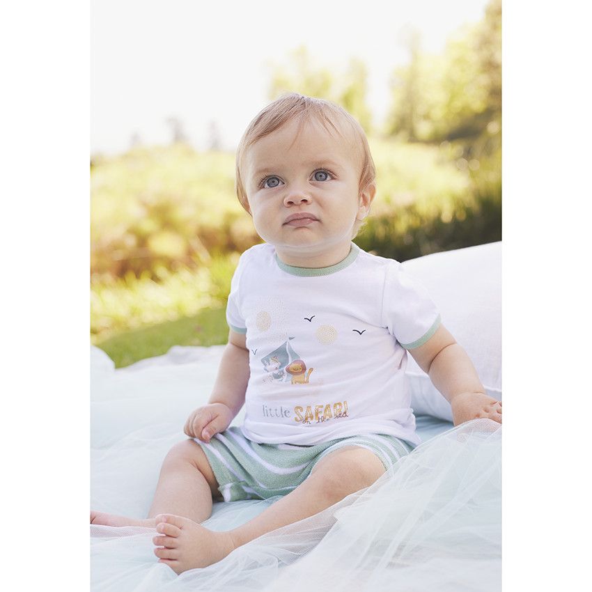 Ensemble 2 pièces éponge motifs safari pour bébé garçon - Blanc