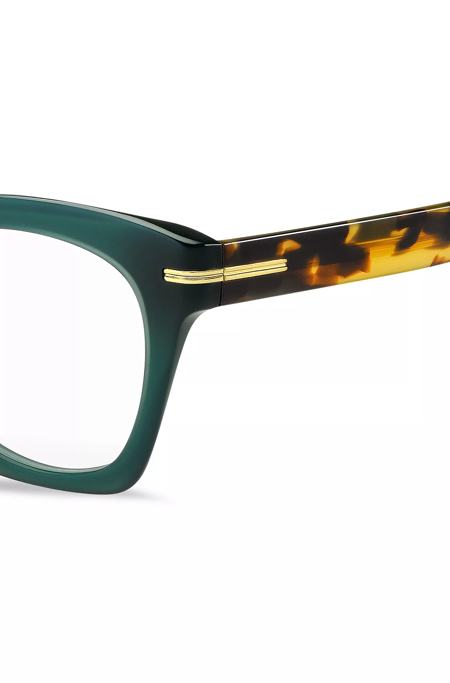 Armação de óculos BOSS em acetato preto e verde com hastes Havana.
