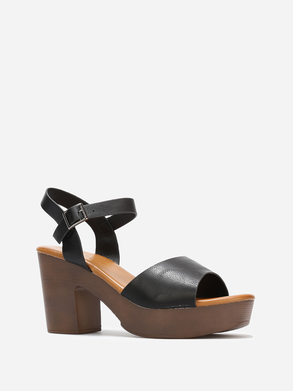 Sandales à plateforme effet bois- Noir