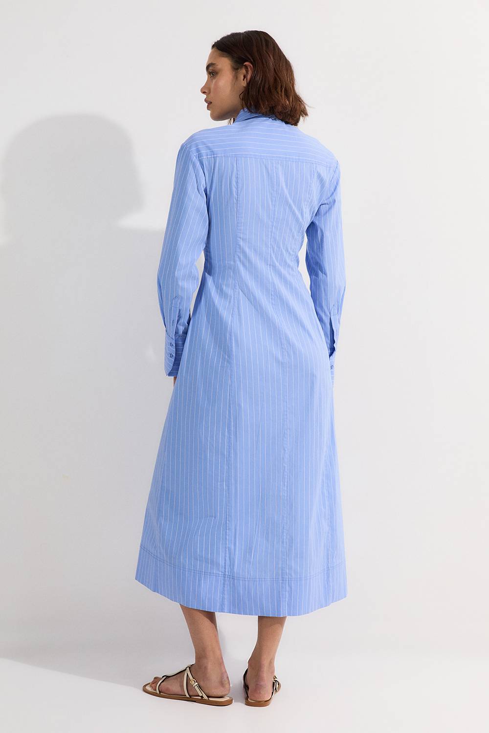 KarenMillen Robe maxi chemise tissée en coton à rosettes et rayures