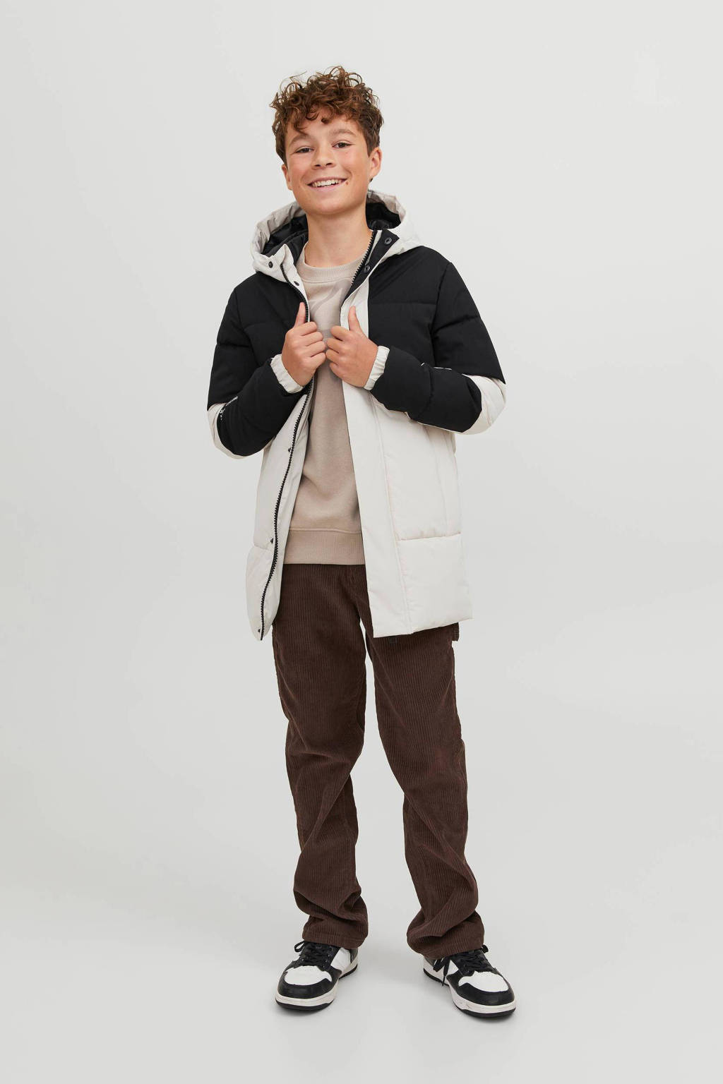 JACK & JONES gewatteerde winterjas JJEFORCE wit/zwart