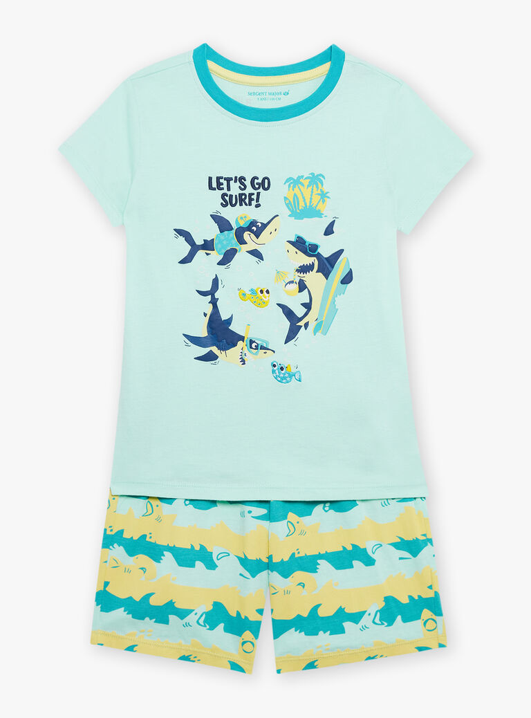 Pyjama turquoise à motifs et imprimé requins