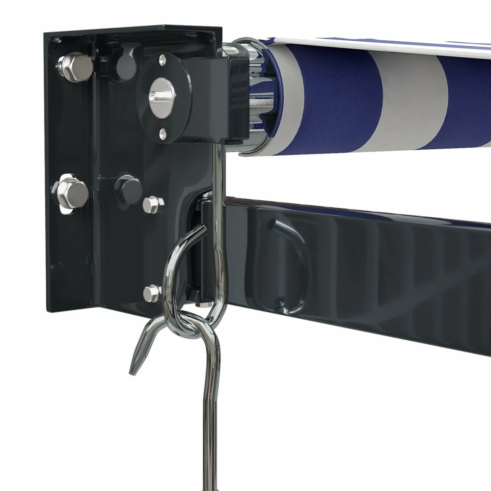 Auvent rétractable bleu et blanc 5x3 m tissu et aluminium