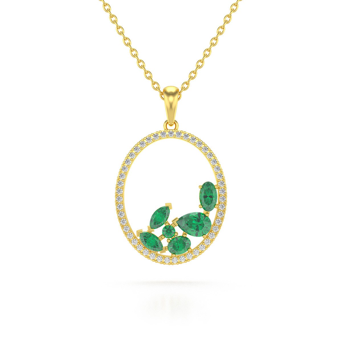 Pendentif Or Jaune 585 & Emeraude | Diamants & Chaine Incluse - Aden