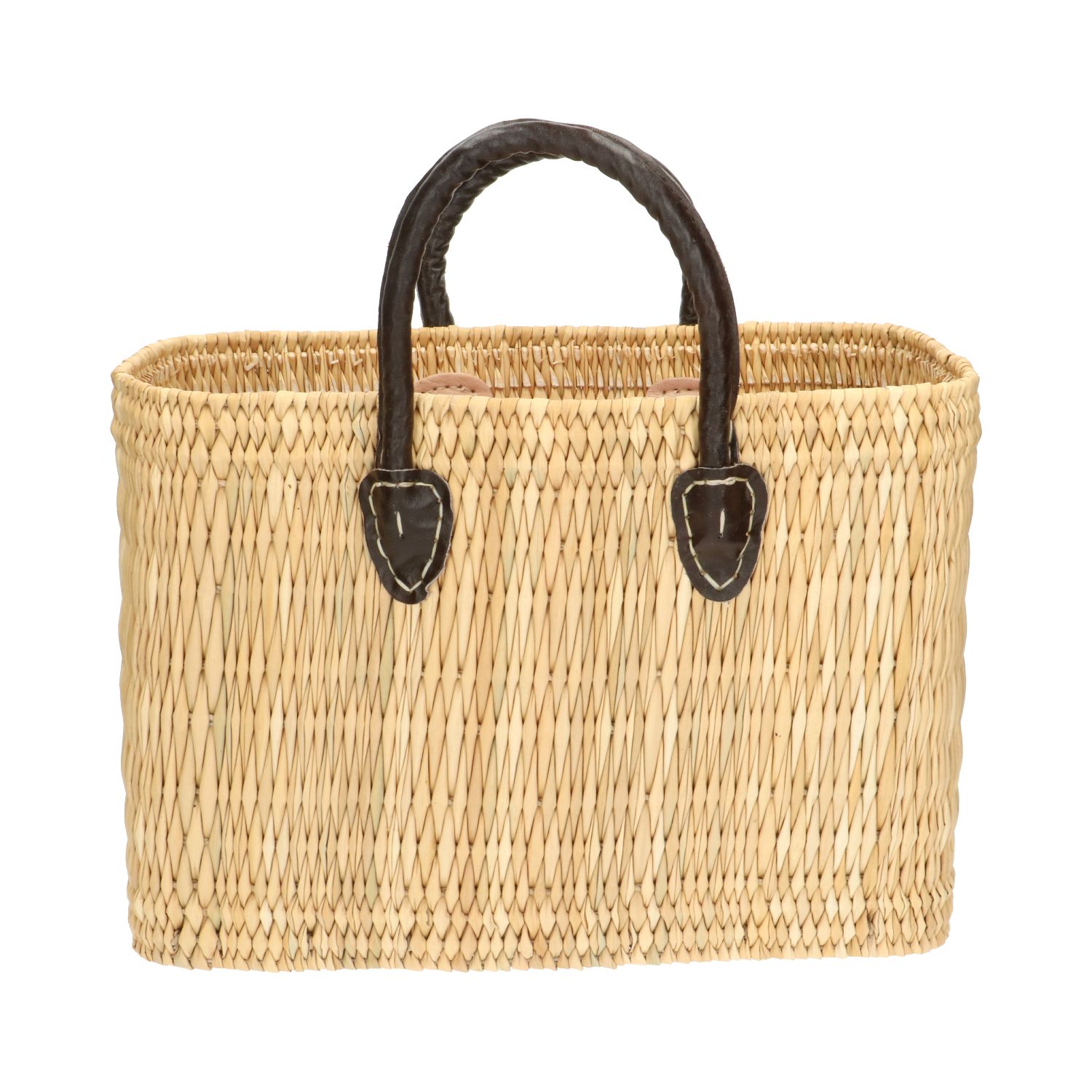 Tas, pitrusgras, bruin lederen hengsel, middel