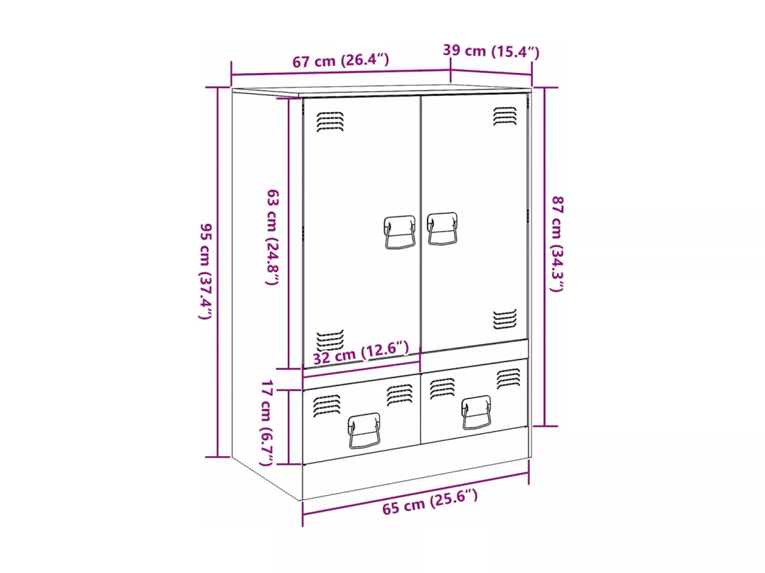 Buffet haut anthracite 67x39x95 cm acier