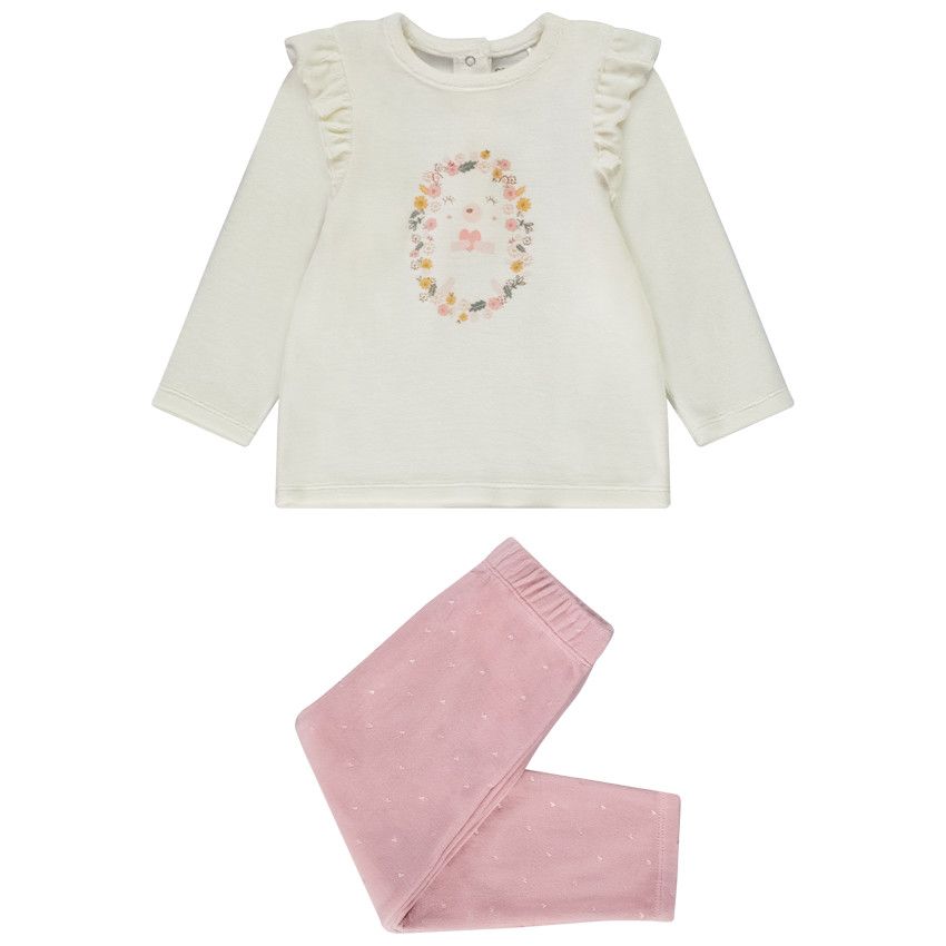 Pyjama 2 pièces en velours pour bébé fille - Ecru