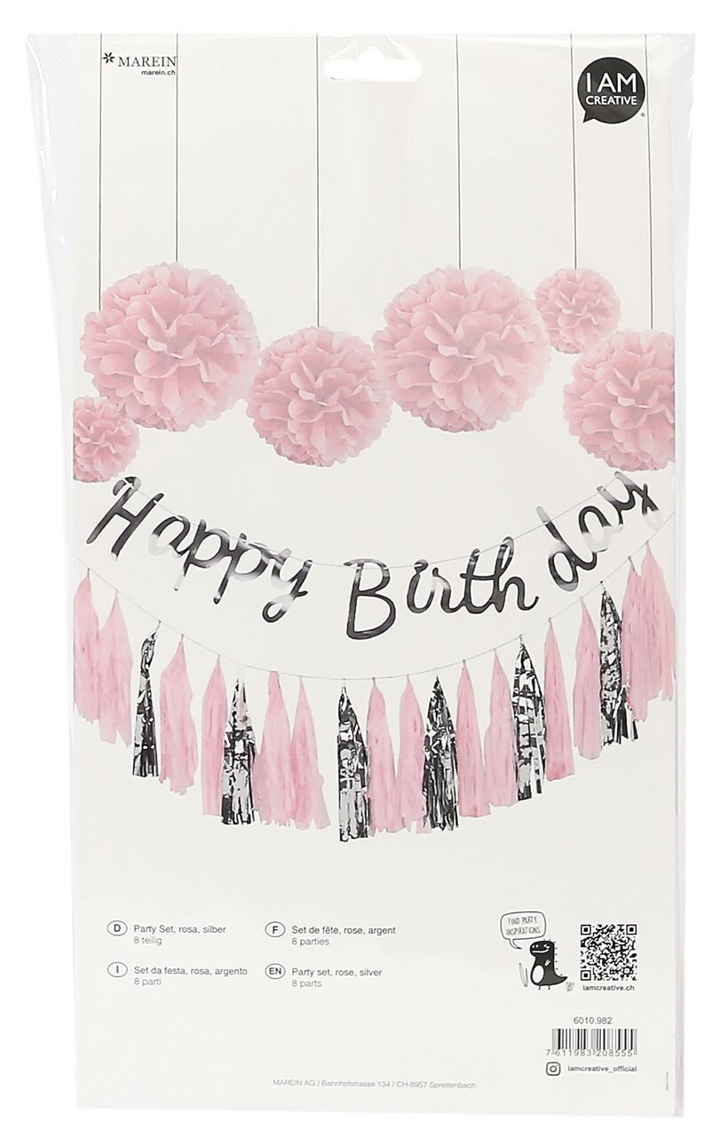JACKY Party Set rosa, silber 8 tlg. - Rosa, Silber