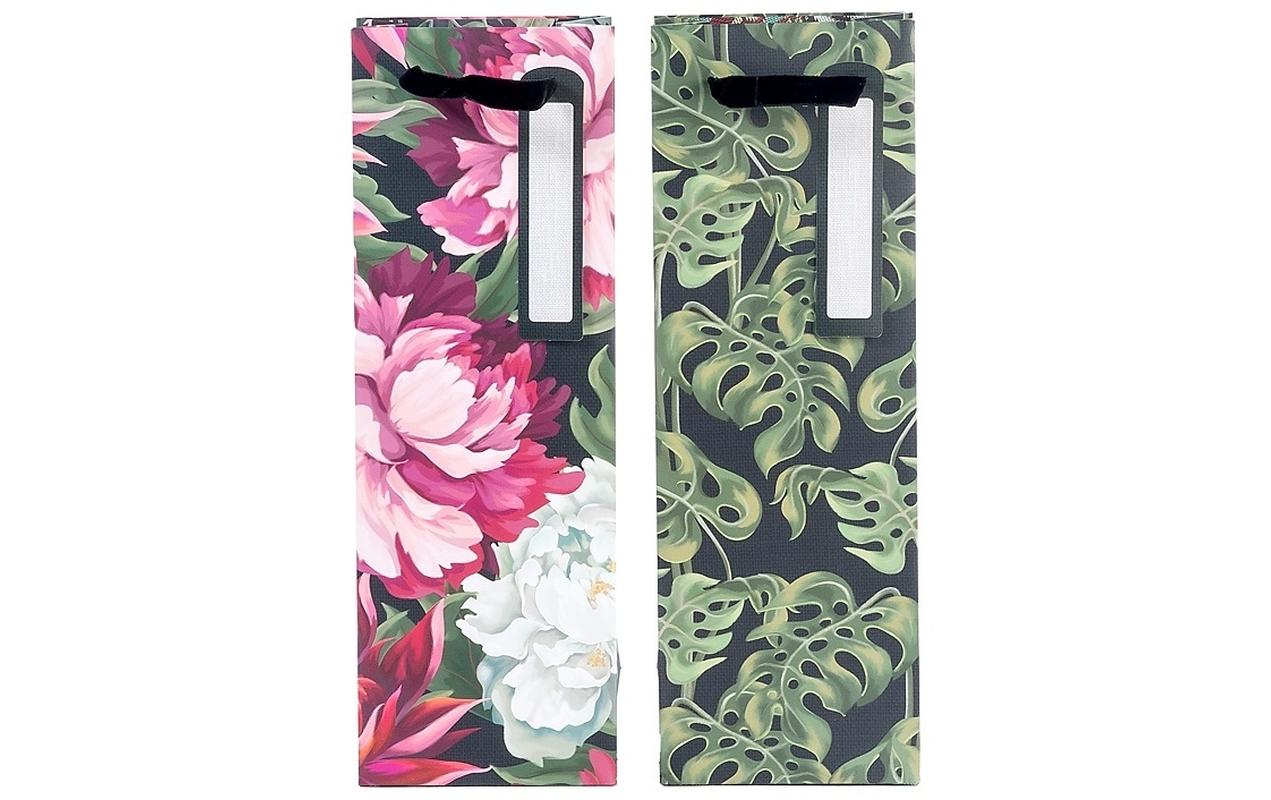 Flaschentasche Monstera/Blüten 12 x 35 x 8 cm, 2 StückElegante Geschenktüten