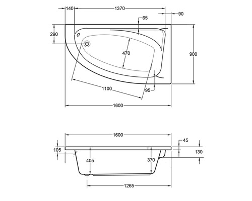 Whirlpool OTTOFOND Campus 90 x 160 cm wit glanzend 60012