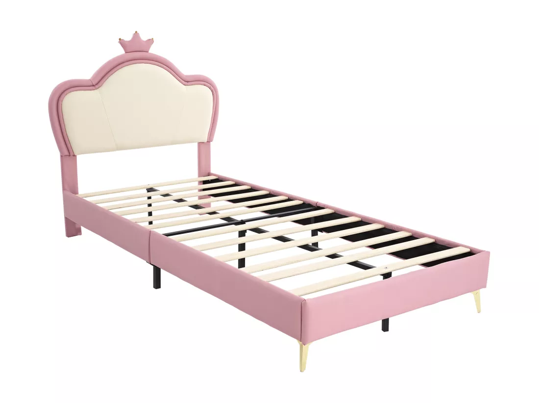 Lit enfant 90x200cm en similicuir - design unique - Rose & Blanc