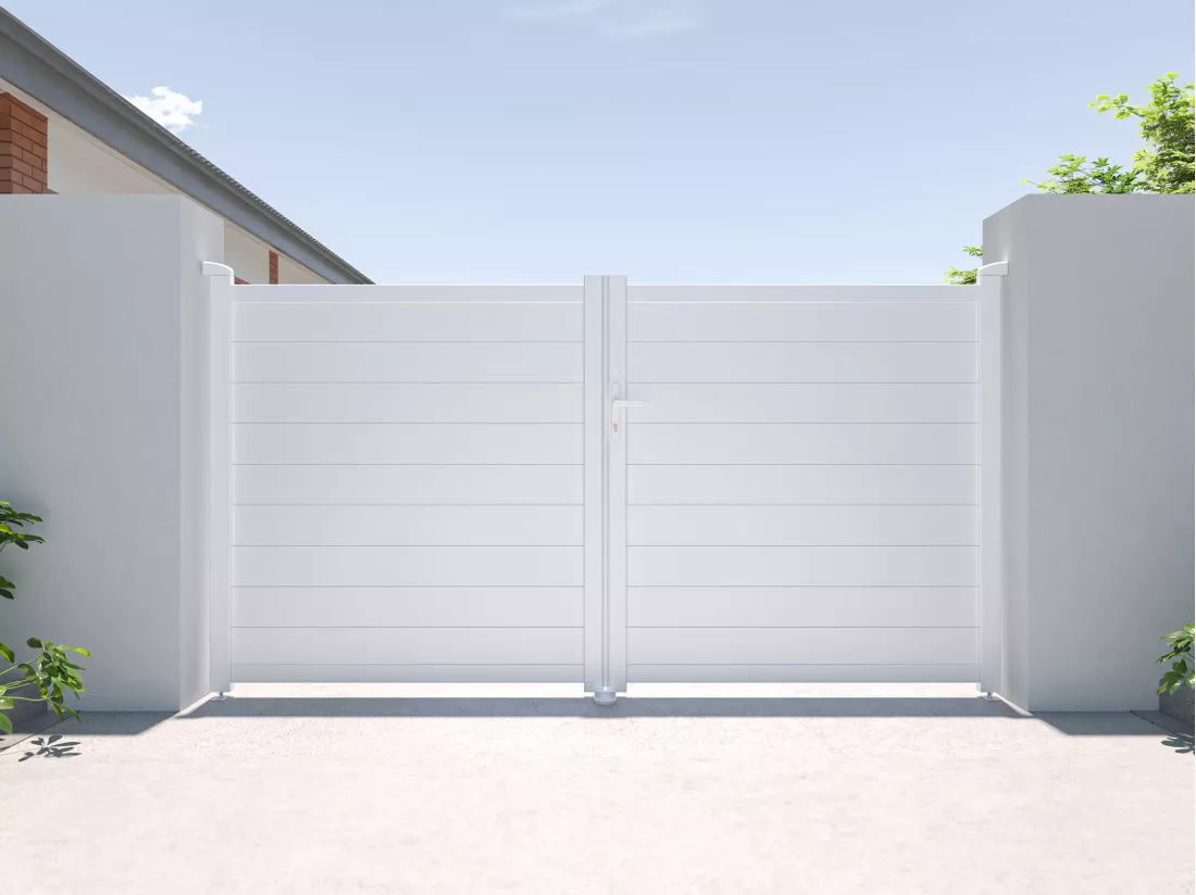Portail battant aluminium plein L305 x H166 cm blanc - NAZARIO