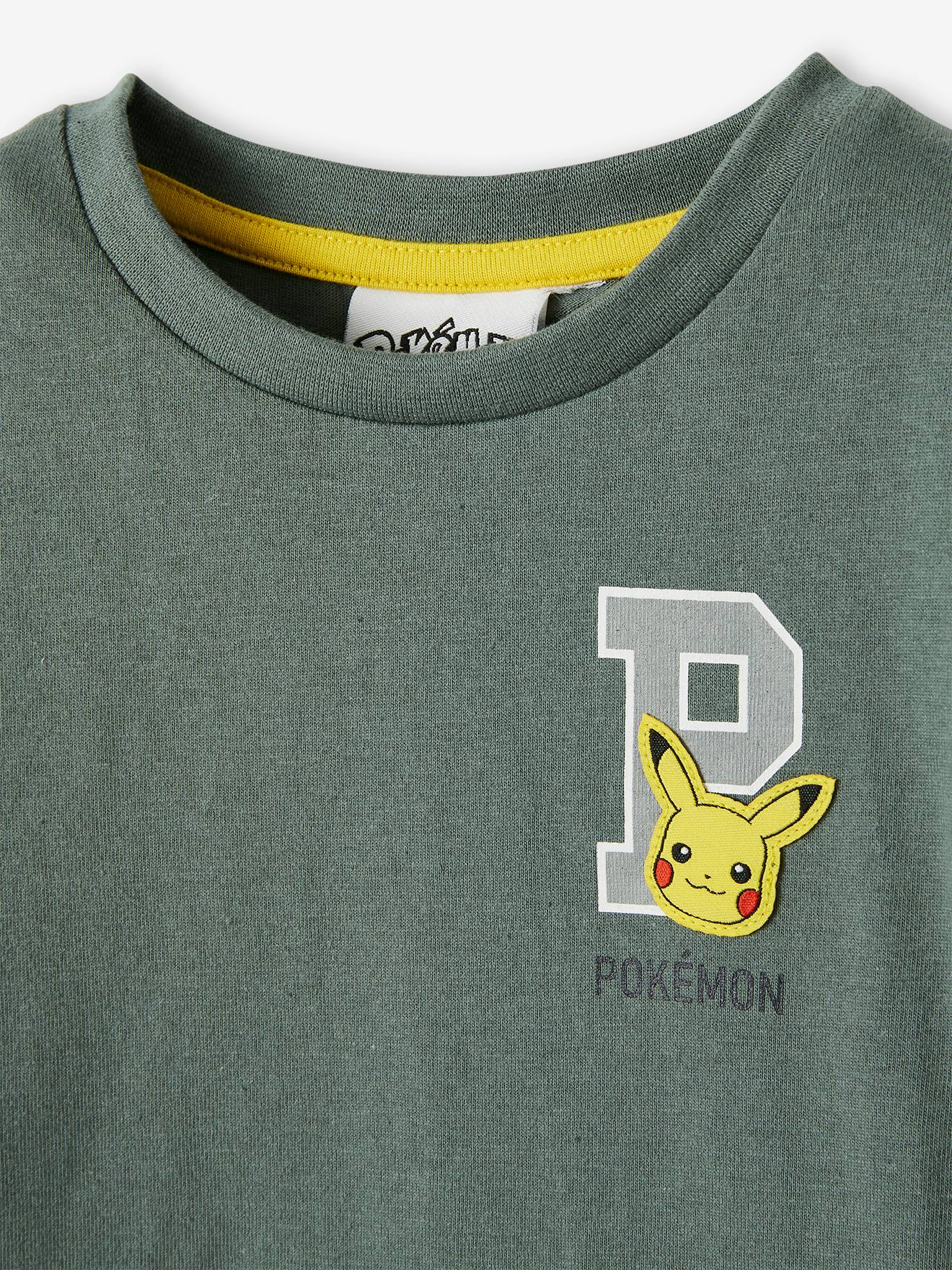 Camiseta Pokémon® lisa de manga comprida verde-escura com estampas.