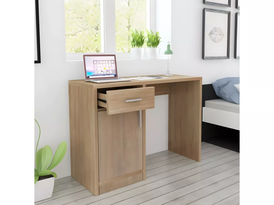 Bureau avec tiroir et placard 100 x 40 x 73 cm Chêne
