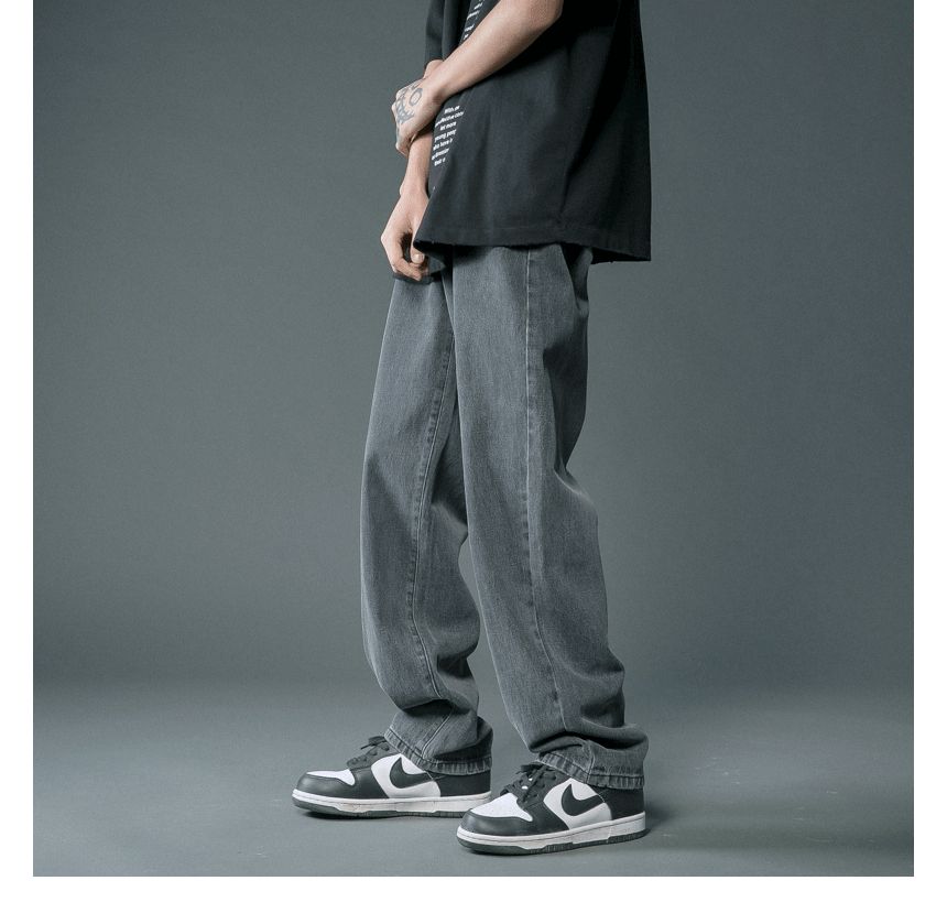FOEV - Mid Rise Washed Straight Leg Jeans