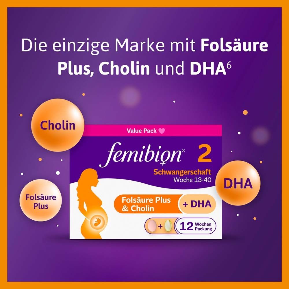 Femibion® 2 Schwangerschaft Nahrungsergänzung, SSW 13-40, Folsäure