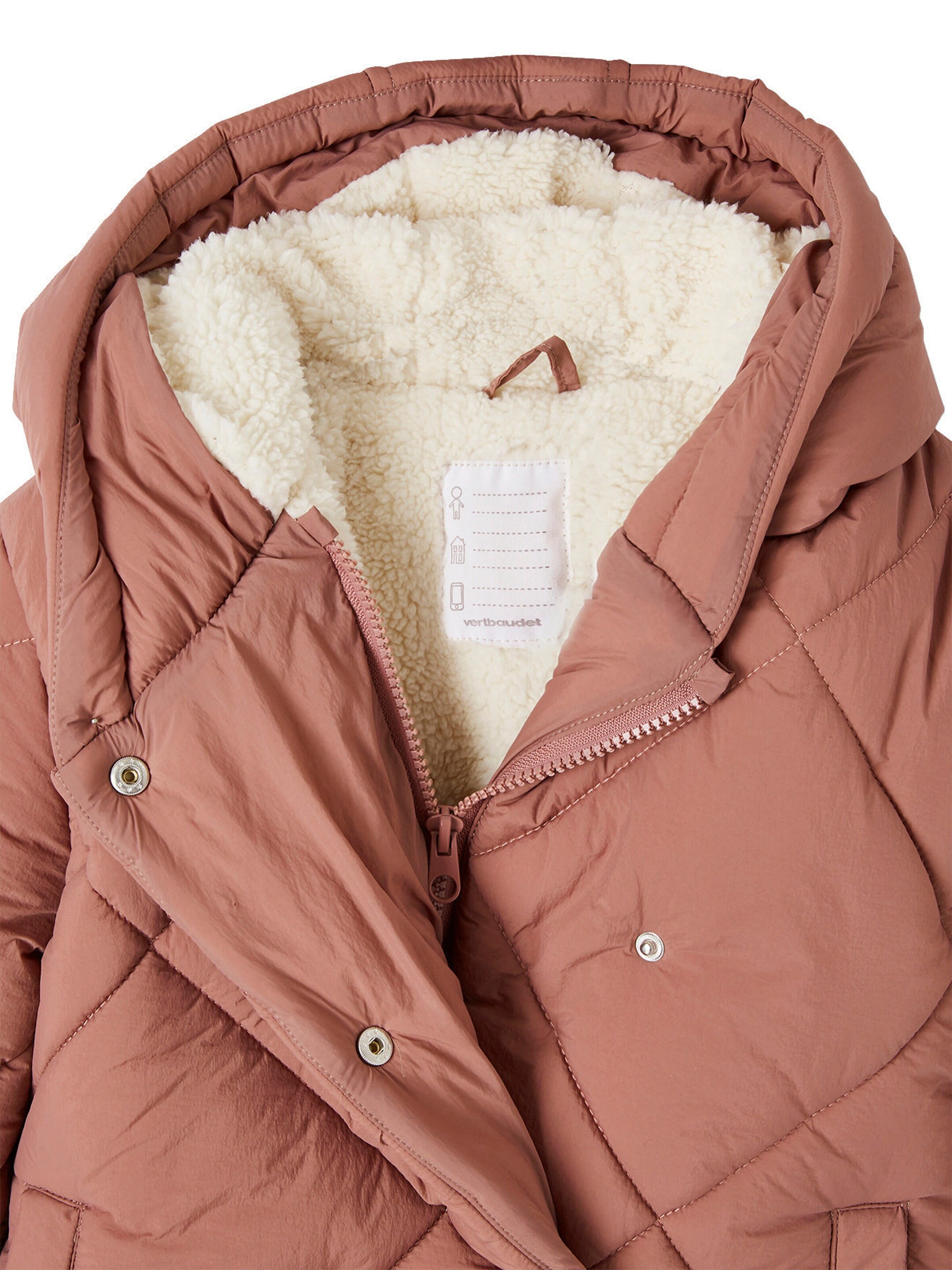 Vertbaudet Mädchen Kapuzen-Steppjacke mit Teddyfleece-Futter, Wattierung Recycling-Polyester blush