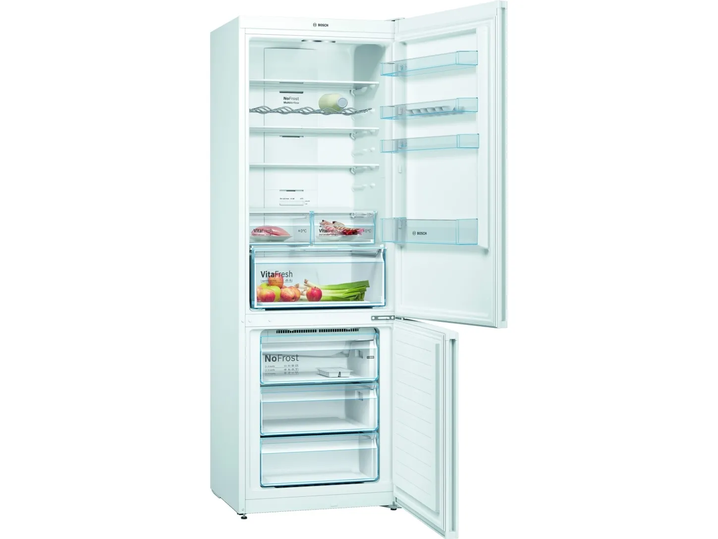 Bosch Serie | 4 KGN49XWEA - Køleskab/fryser - bund-fryser - bredde: 70 cm - dybde: 67 cm - højde: 203 cm - 438 liter - Klasse E - hvid