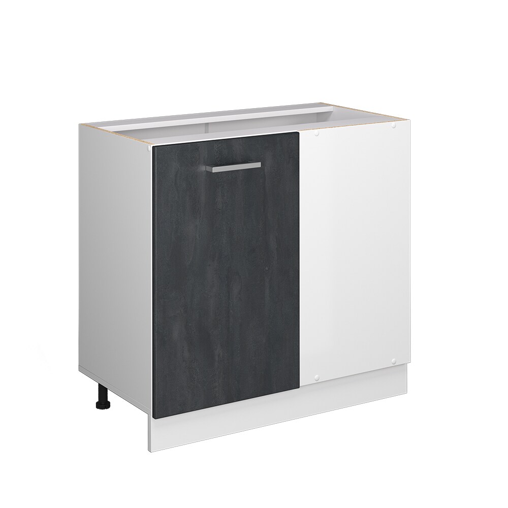 Vicco Eckunterschrank R-Line Schwarz Beton Weiß 86 cm mit Arbeitsplatte Weiß-Marmor