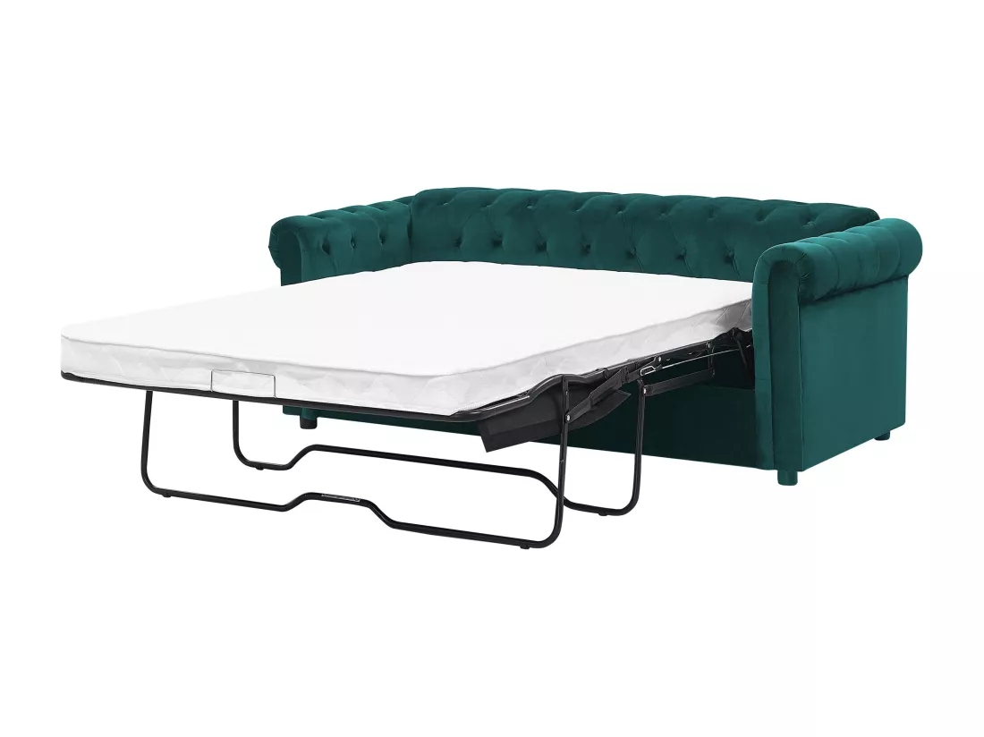 Canapé convertible 3 places en velours vert foncé CHESTERFIELD