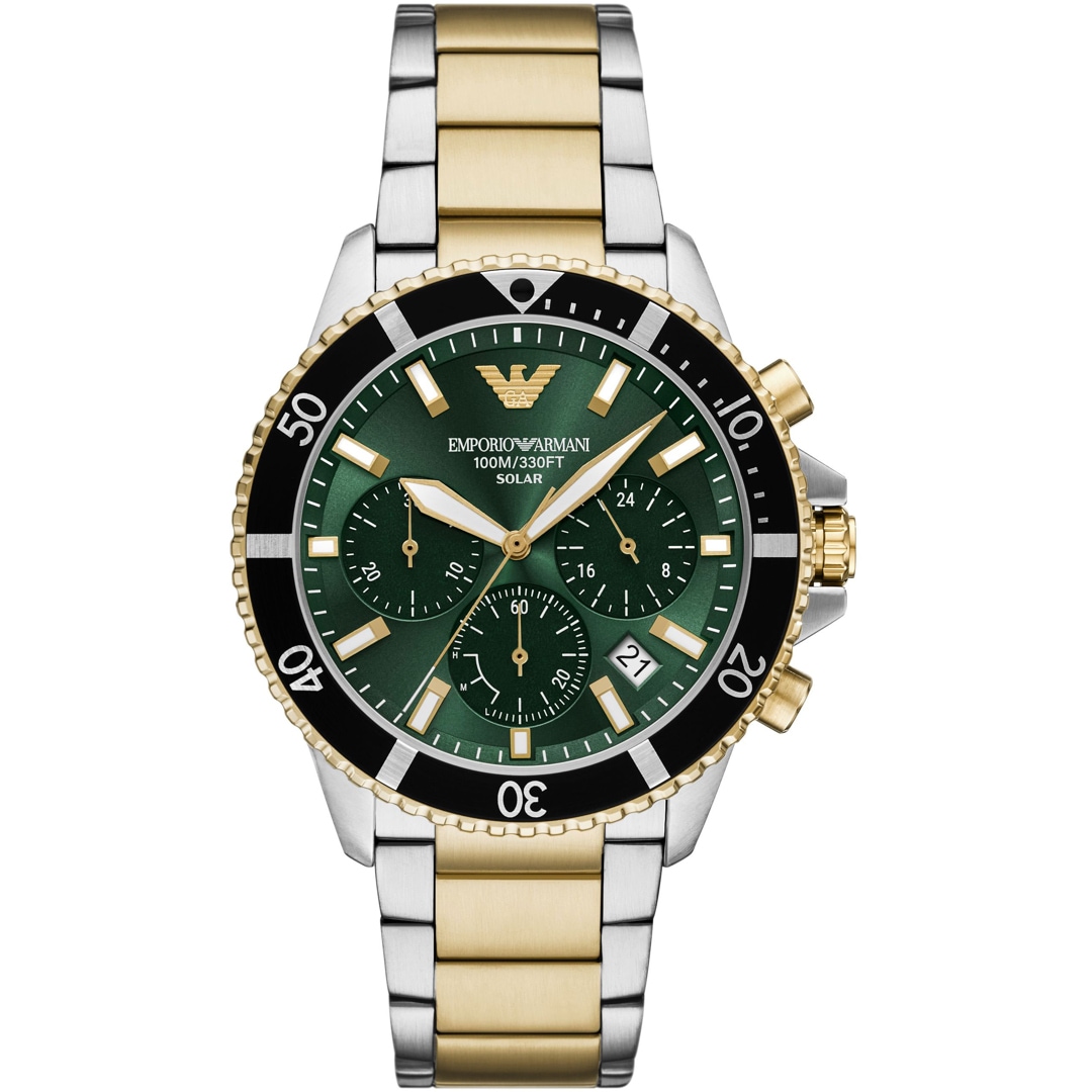Emporio Armani Diver Sea Explorer Solar Chronograph Bicolor / Grün