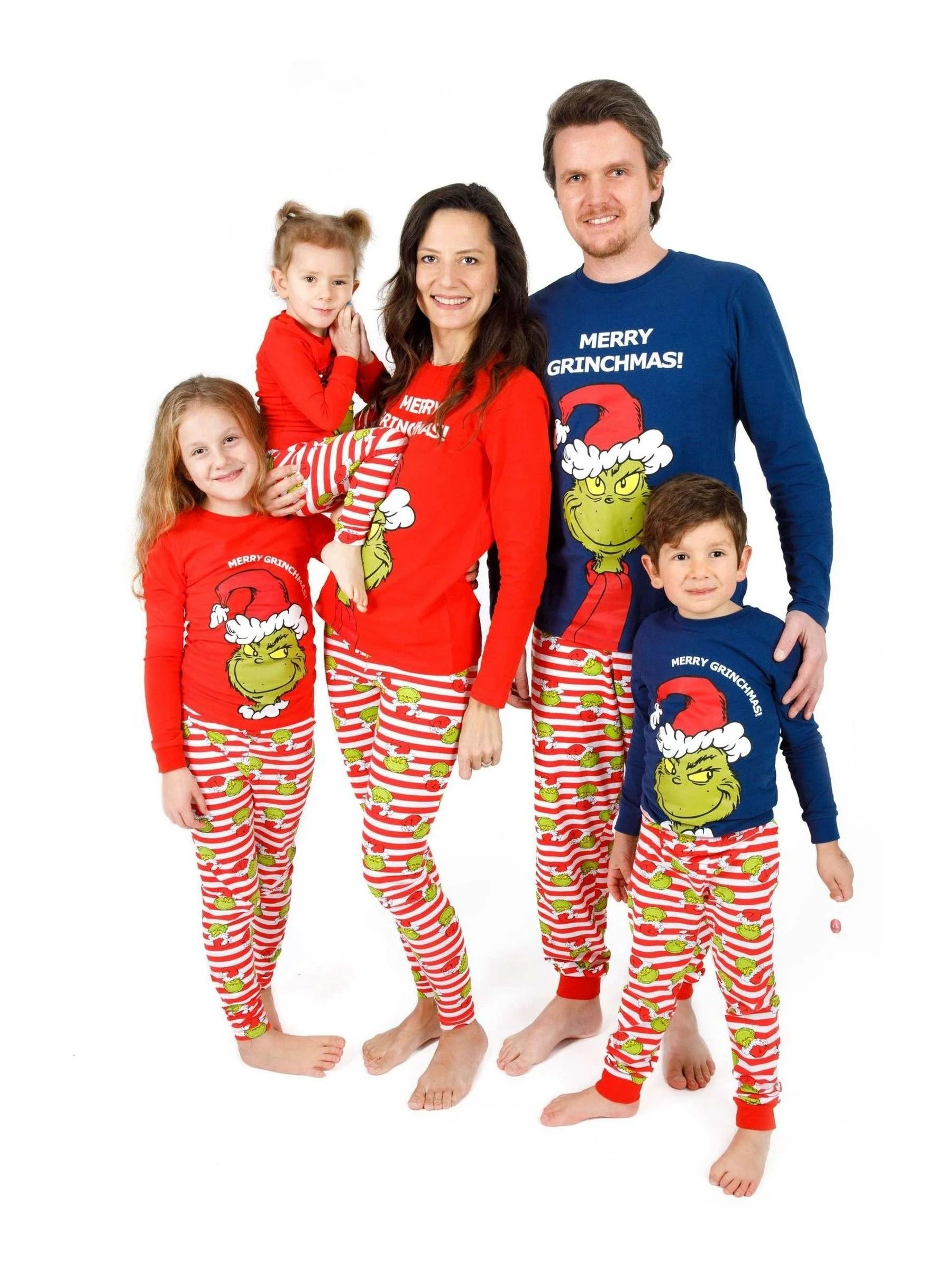 Blauw - Vanilla Underground 100% katoenen The Grinch Unisex pyjama met lange mouwen, lange pijpen en Merry Grinchmas-kerstslogan