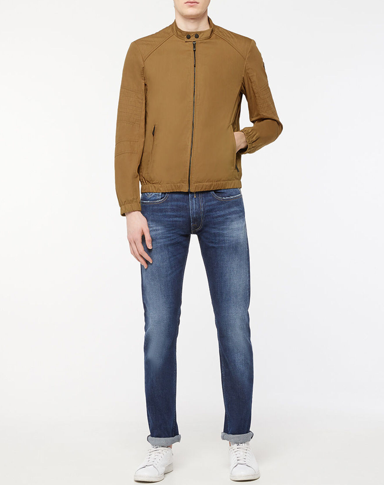 Replay Veste Biker Col Bouton marron