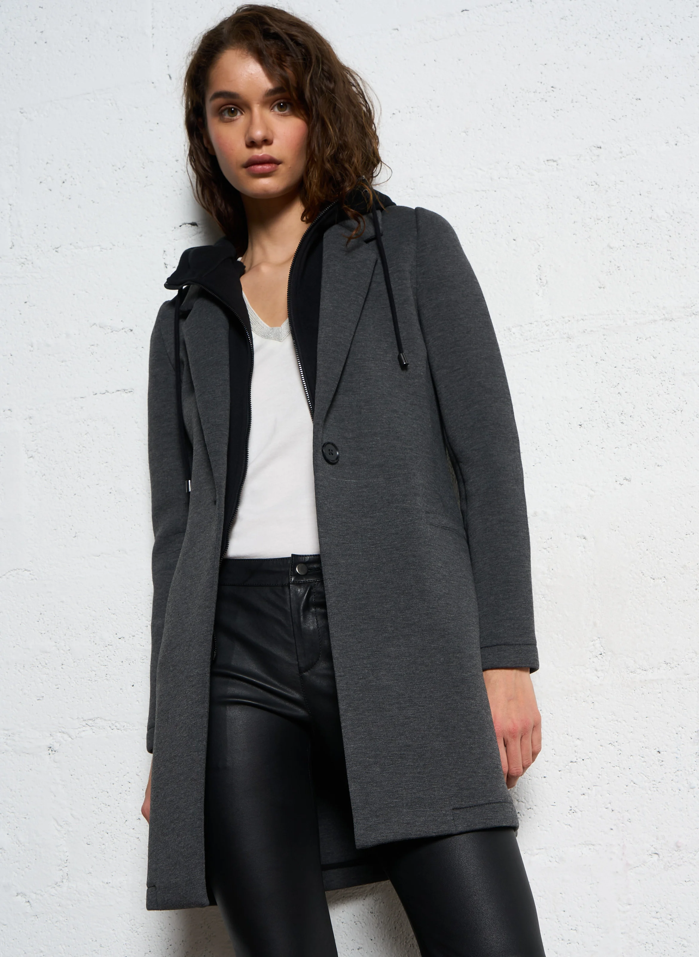 Manteau long à capuche amovible | Gris