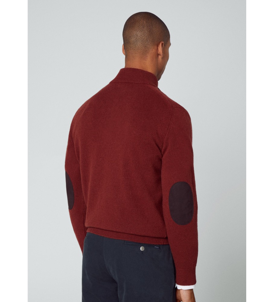 Jersey Hackett Lambswool Hzip vermelho tijolo