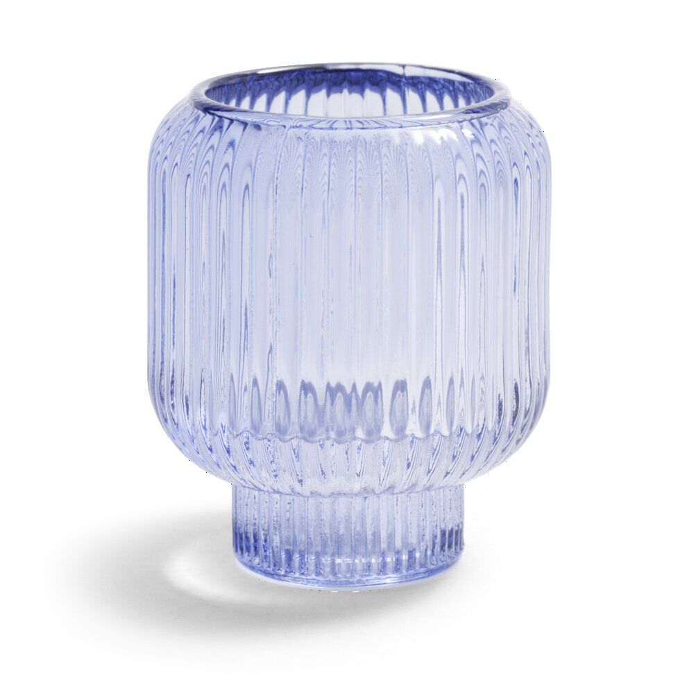 Bougeoir verre double usage bleu Ø7xH8,5cm