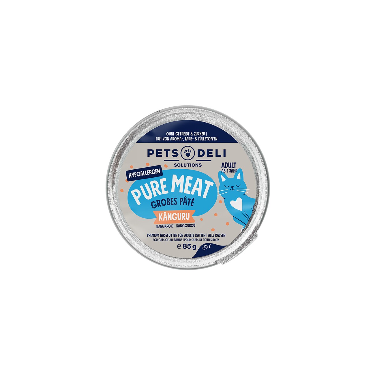 Pets Deli Pure Meat Nassfutter Katze Adult, Hypocare, Känguru 12x85 g