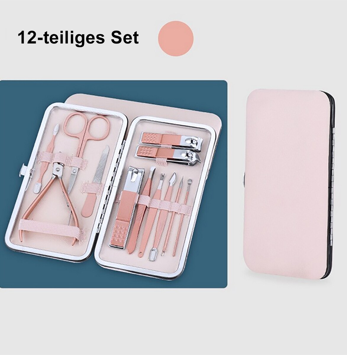 TPFBeauty Maniküre- & Pediküre-Set 12-teilig aus Kunstleder - Schwarz