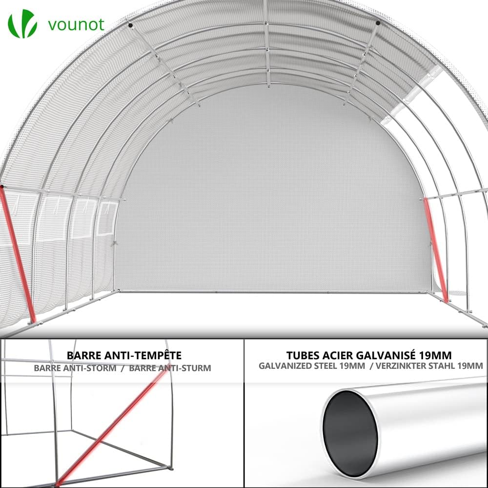 VOUNOT® Gewächshaus Foliengewächshaus, Seitenwände Aufrollbar Winterfest, Tomatenhaus Folientunnel, 4x3x2m 12m², Weiß